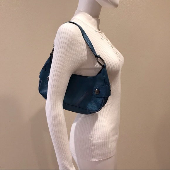 Vintage Y2K Crescent Underarm Shoulder Bag Purse Baguette Blue Small - Picture 2 of 11